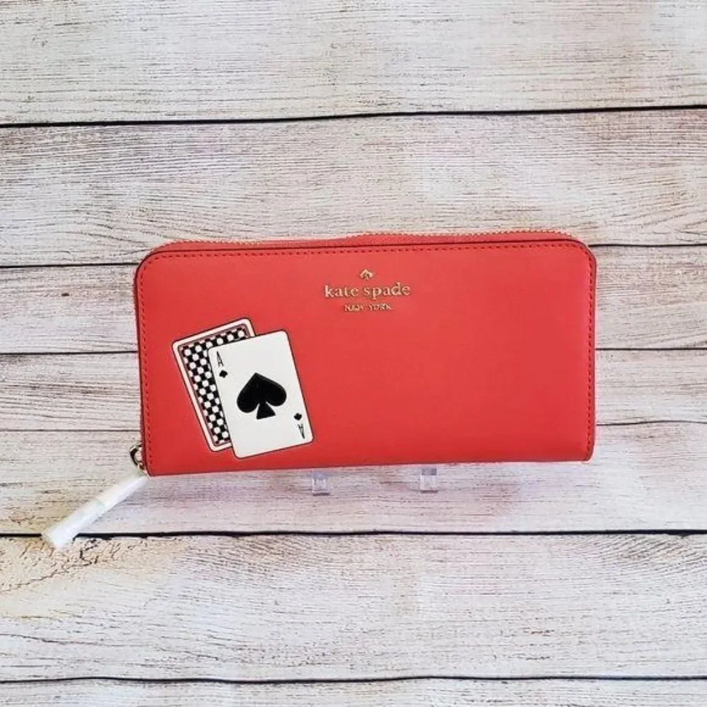 Kate Spade Lucky Draw Large Continental Zip Around Leather Wallet Casino Theme